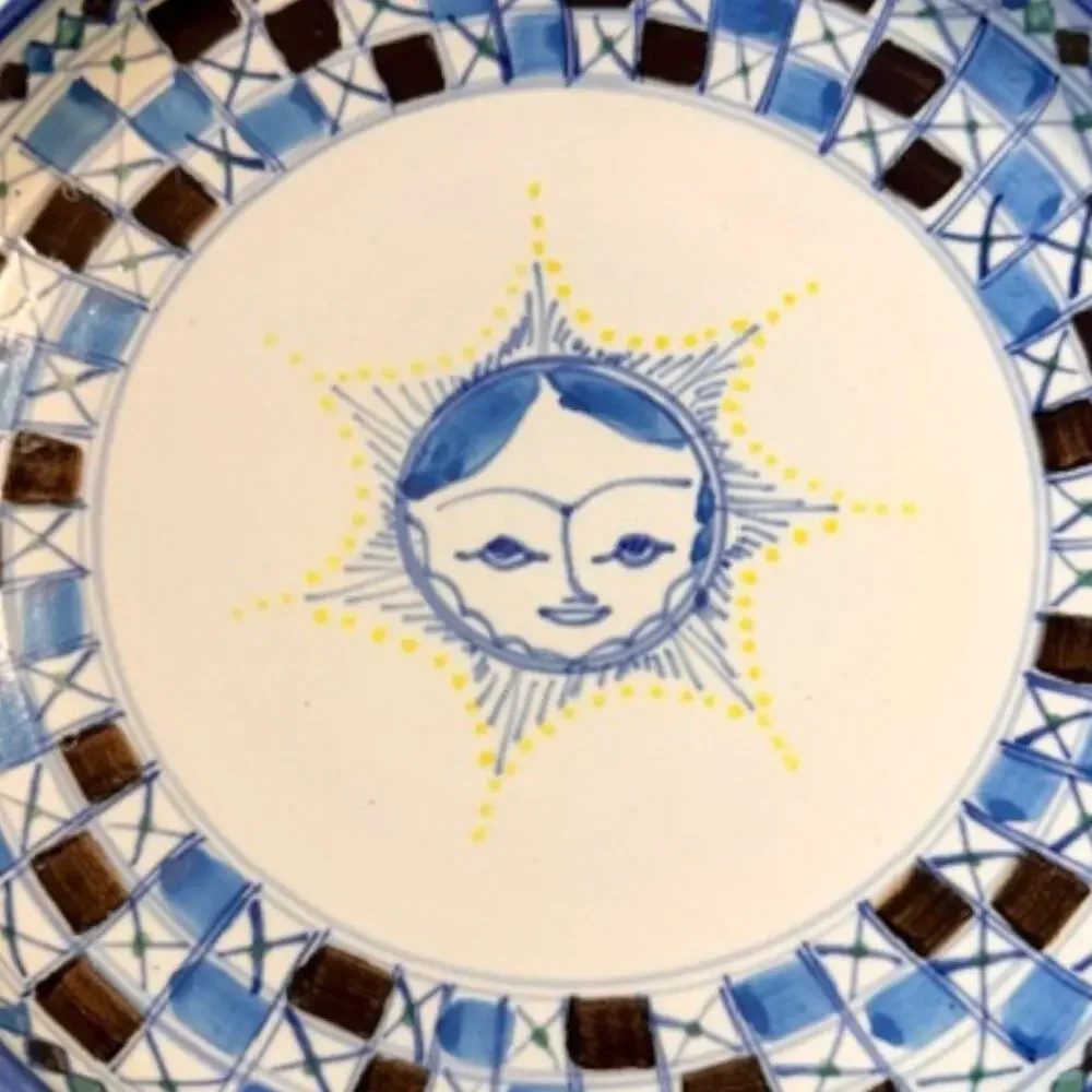 Hand Painted Artisan Sun Face Ceramic Dinnerware Set 5 Piece